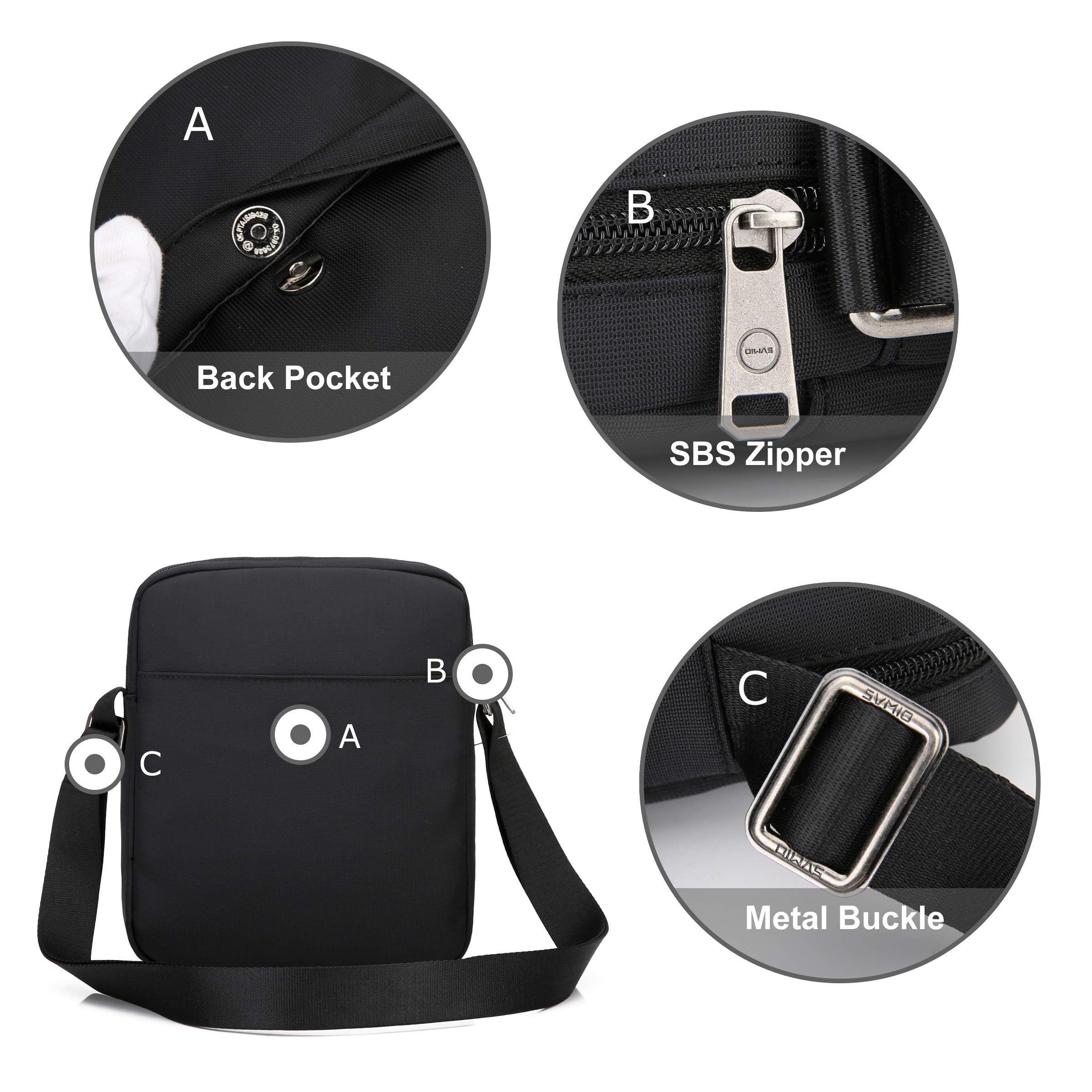 OIWAS Men's Travel Shoulder Bag - Waterproof Crossbody Phone Bag with Long Strap, Wallet Pouch, Holds 7.9 Inch Tablet (iPad/Kindle) - Black | Perfect for Commuting, Business Trips & Outdoor Adventures