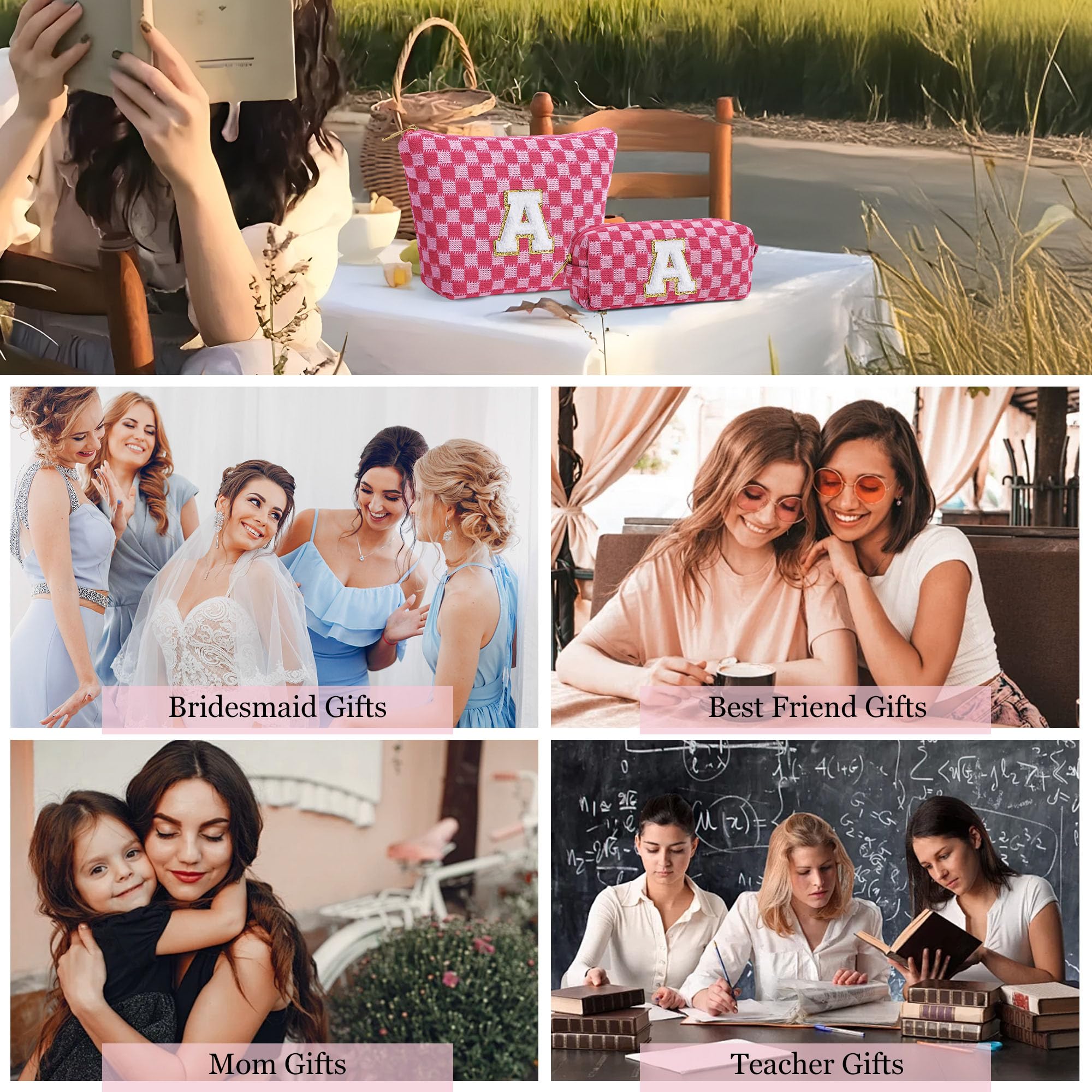 YOOLIFE Personalized Makeup Bags for Women - 2Pcs Initial Cosmetic Travel Organizer, Bridesmaid Gifts, Mother's Day Presents, Birthday & Graduation Ideas for Mom, Sister, Friend & Teacher - Perfect for Travel, Spa Days & Everyday Use