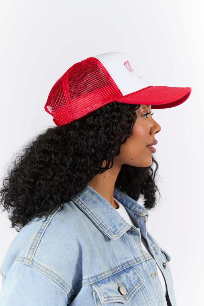 Cupid Must Be A Cowboy Red and White Trucker Hat - Vintage Style Adjustable Snapback Cap for Men & Women - Perfect for Country Music Festivals, Rodeos & Western Fashion