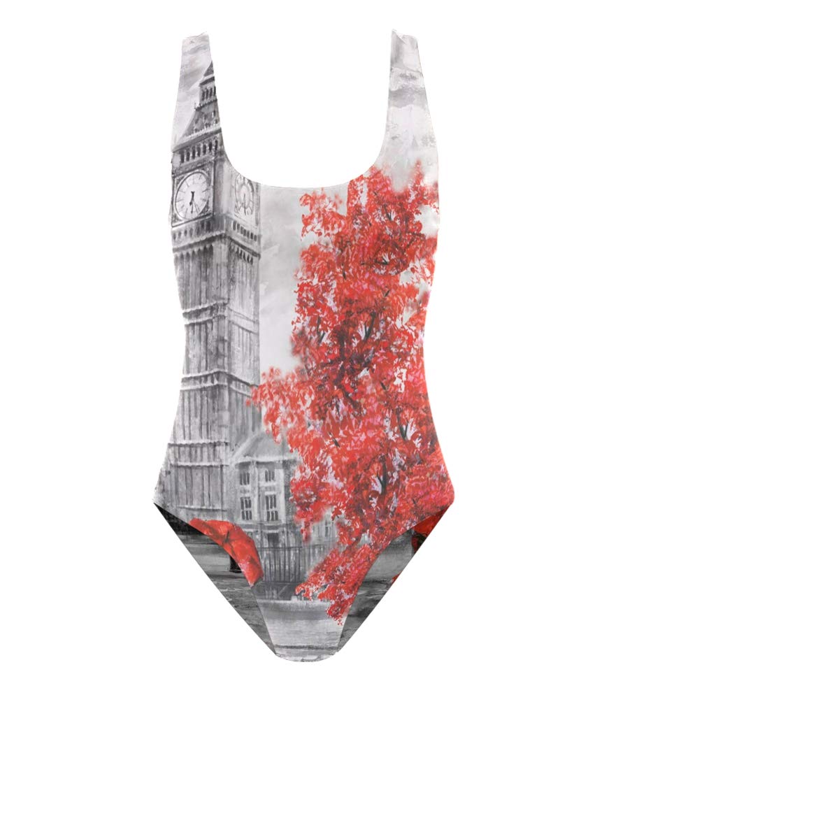 Aluy's Boutique London Print One Piece Swimsuits for Women - Sexy Backless U Back Bathing Suits | Perfect for Beach Vacations, Pool Parties & Summer Getaways