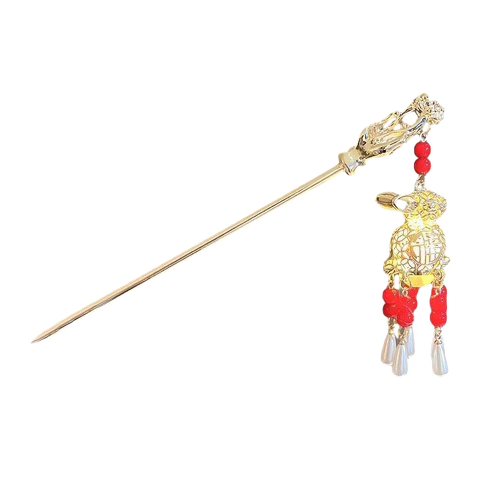 Amagogo LED Hair Sticks - Chinese Style Hair Chopsticks with Tassel & Red Beads, Hair Jewelry for Women, Wedding, Cosplay & Party Hairstyling Accessories