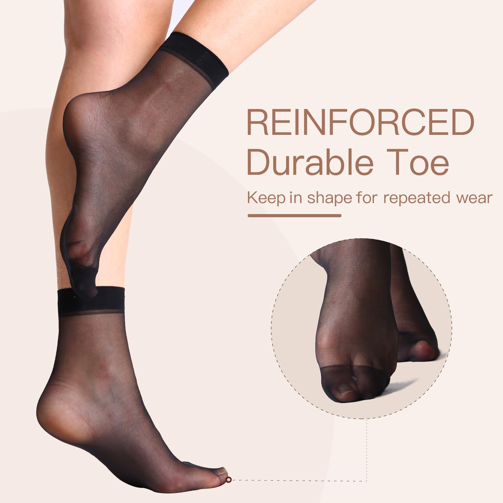 Yilanmy 12 Pairs Women's Sheer Ankle High Socks with Reinforced Toe - Nylon Pantyhose Socks for Everyday Wear, Office & Casual Outfits