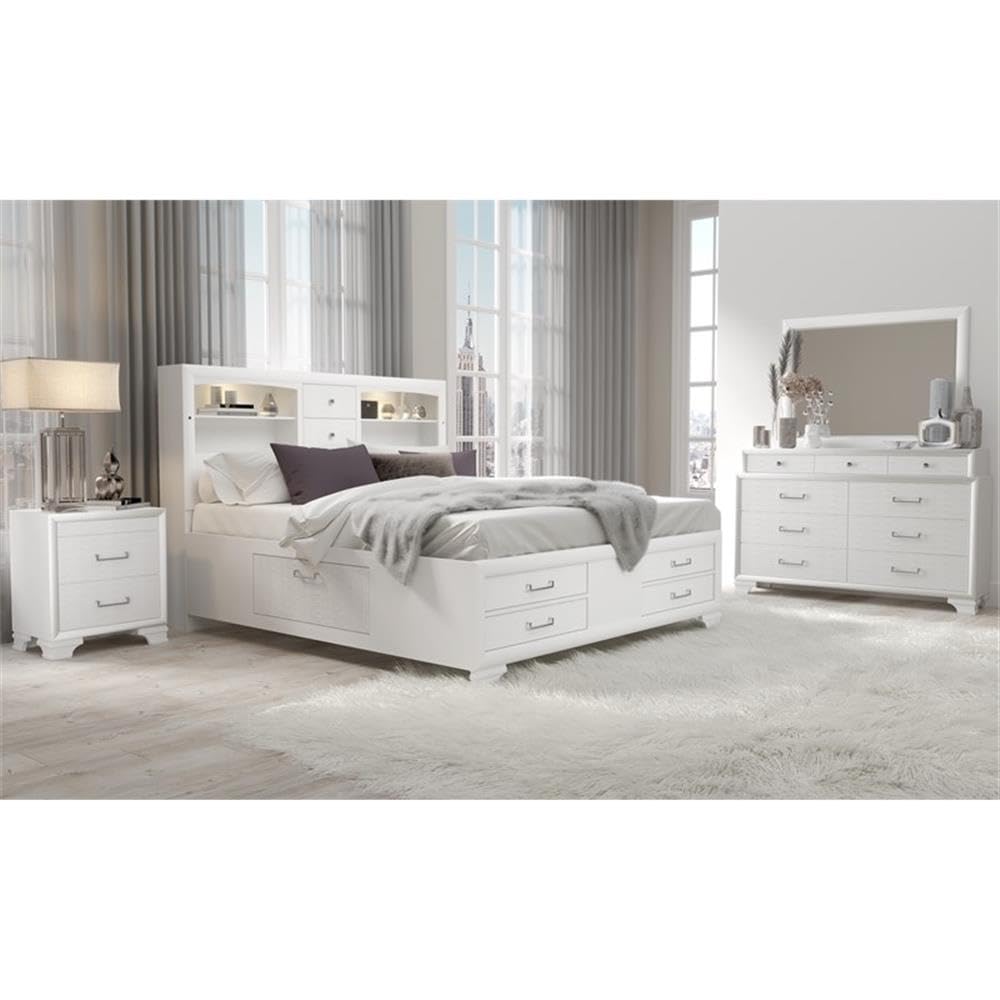 Jordyn Textured White Nightstand - Modern Bedside Table with Drawer for Bedroom, Living Room & Office | Global Furniture USA