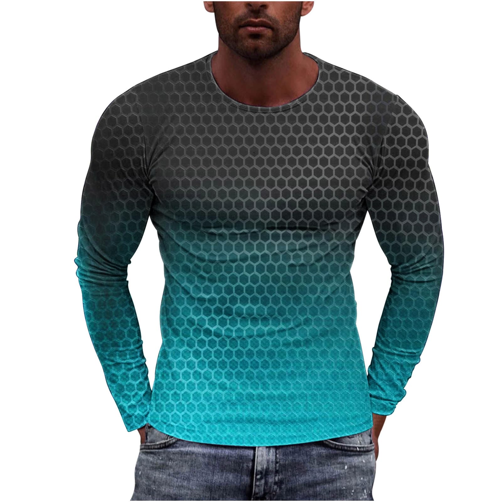 3D Geometry Print Men's Long Sleeve Graphic T-Shirt | Trendy Streetwear Fall Top for Casual Outfits & Urban Fashion