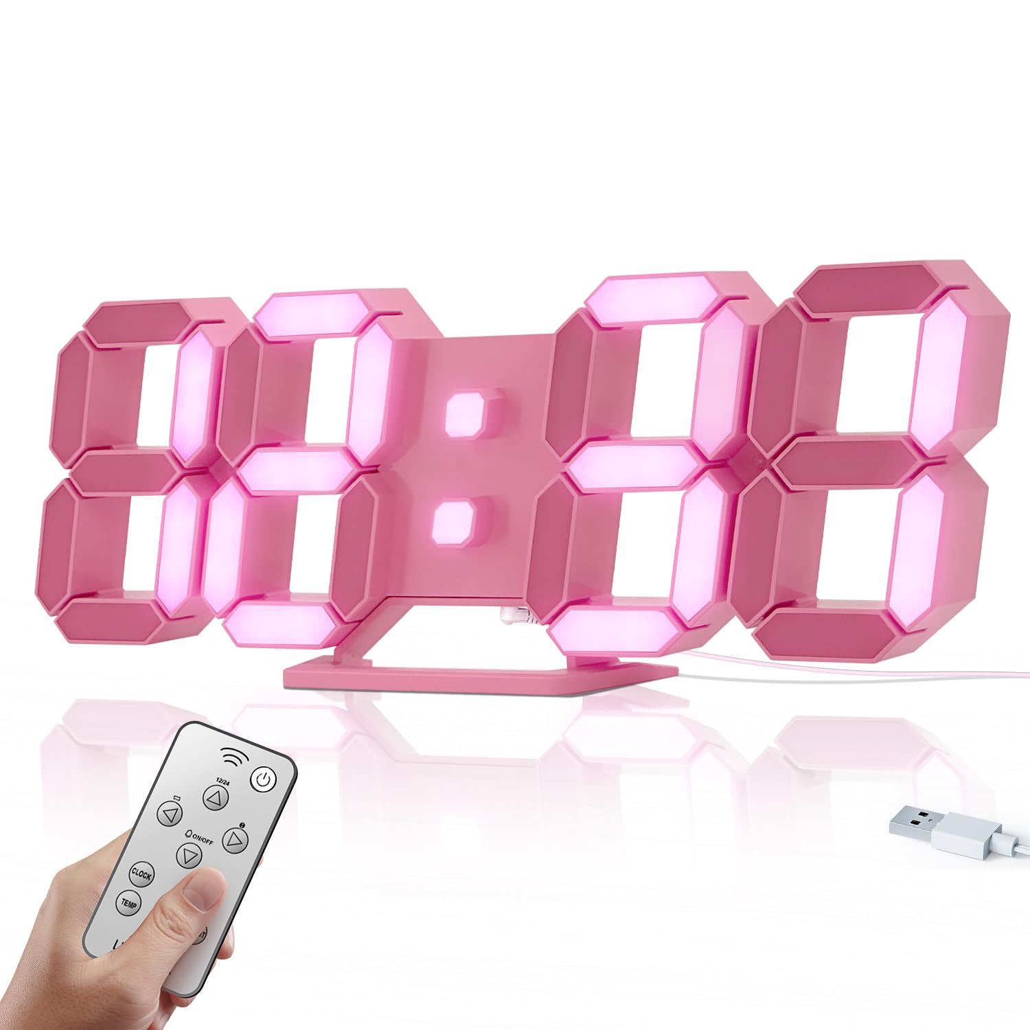 COVERY 10'' Pink Digital Wall Clock with 3D LED Display - Large Numbers, Alarm, Snooze, Temperature, Nightlight & Remote Control | Perfect for Girls Room, Bedroom Decor & Valentine's Gift
