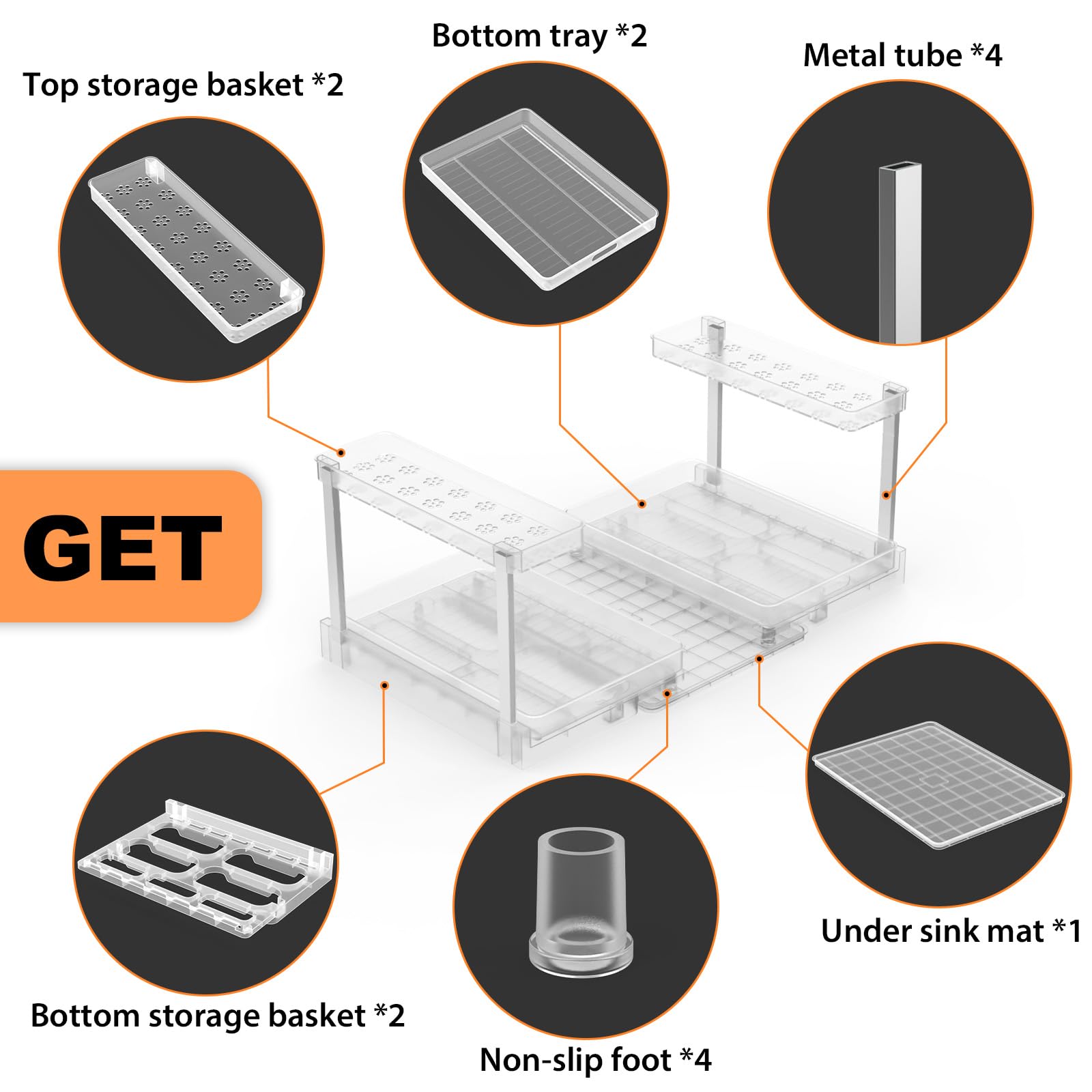 Under Sink Organizer with Waterproof Tray - L-Shaped Pull Out Cabinet Storage for Kitchen & Bathroom | Space Saving Solution for Cleaning Supplies & Toiletries