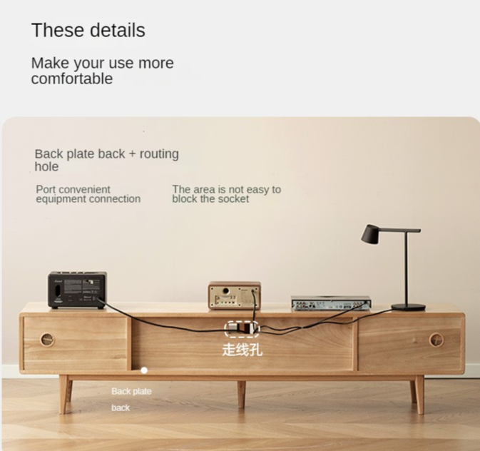 Solid Oak Wood TV Stand with Sliding Doors - Modern Entertainment Center for Living Room, Bedroom & Home Theater