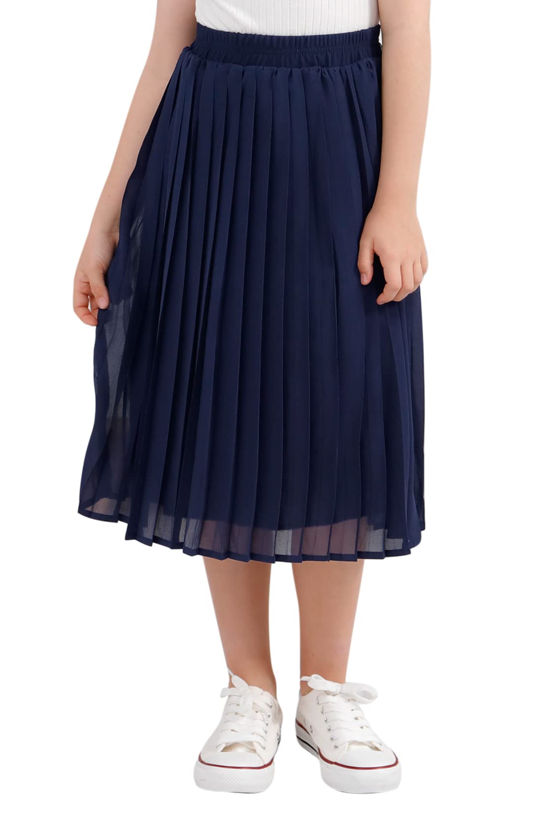 GORLYA Girls Chiffon Pleated Elastic High Waist A-Line Boho Swing Maxi Long Skirt for Kids 4-14T - Perfect for Summer Outfits, Beach Vacations & Boho Fashion