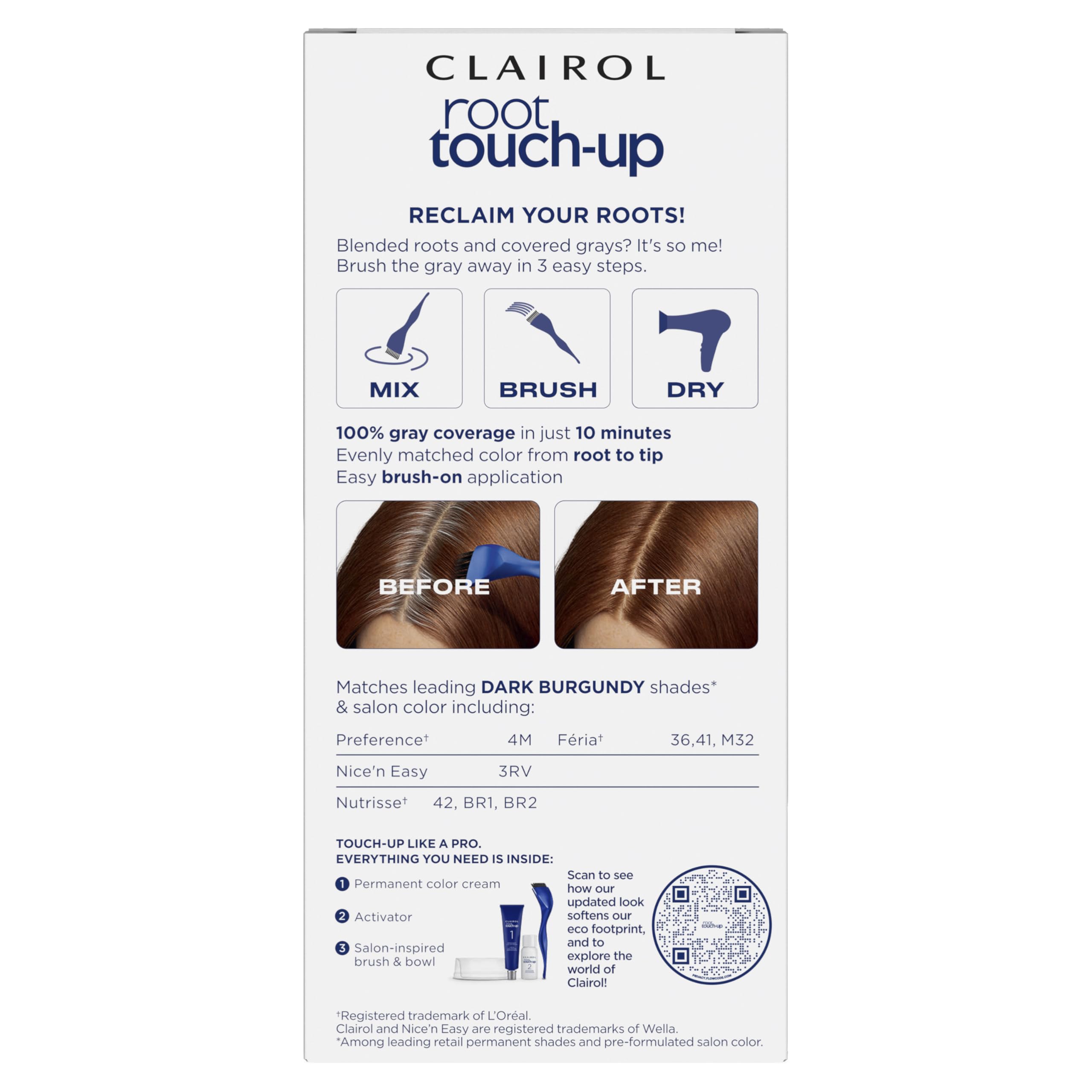 Clairol Root Touch-Up by Nice'n Easy Permanent Hair Dye - 4RV Dark Burgundy Hair Color (1 Pack) | Covers Gray Roots & Provides Long-Lasting Color | Perfect for At-Home Hair Coloring & Quick Root Maintenance