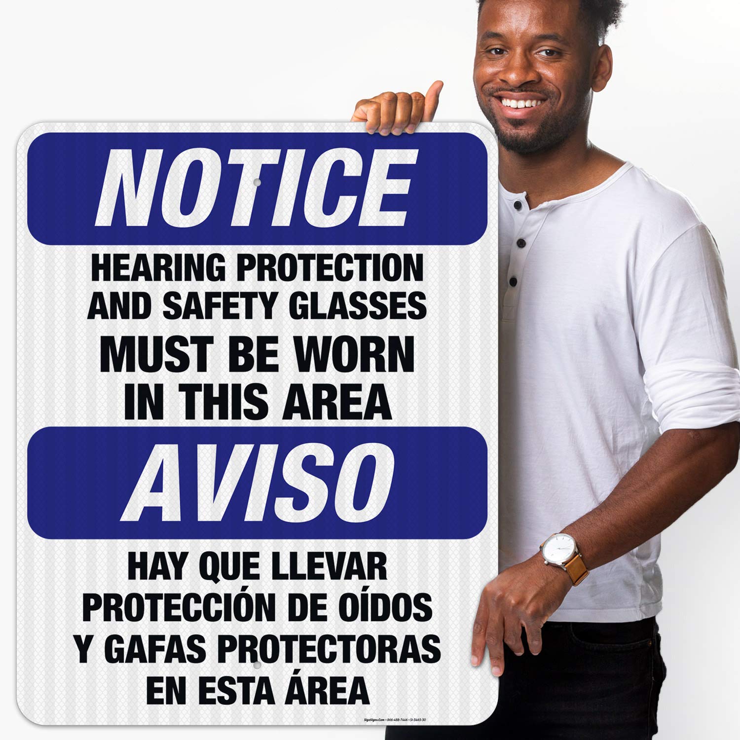 OSHA Compliant Bilingual Safety Sign - Hearing Protection & Safety Glasses Required in This Area | 24x30 Inch 3M EGP Reflective Aluminum Sign | Fade-Resistant for Indoor/Outdoor Use | Made in USA | Perfect for Construction Sites & Industrial Workplaces