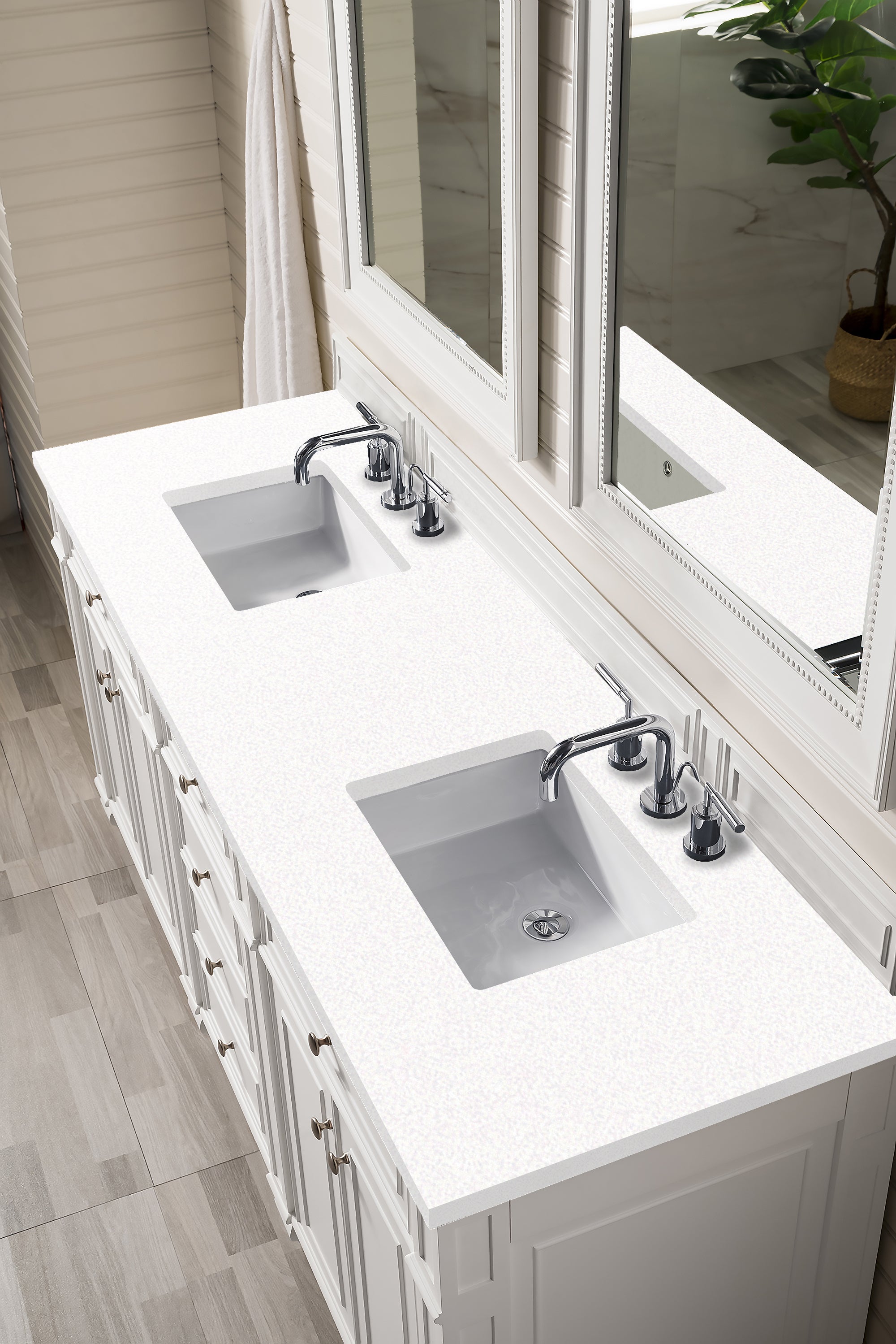 Bristol 72 Inch Double Bathroom Vanity with White Zeus Quartz Top - Bright White Finish for Modern Bathroom Remodel | Perfect for Master Bath, Guest Bath & Powder Room