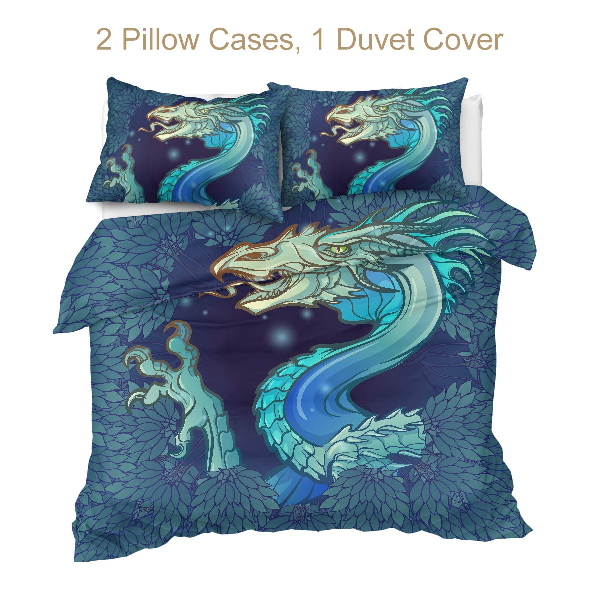 Sleepwish Dragon Bedding Set - Twin Size Green Dark Duvet Cover 3-Piece Set with Forest Foliage Design for Kids, Teens, Boys & Girls - Perfect for Fantasy Themed Bedrooms and Gift Giving