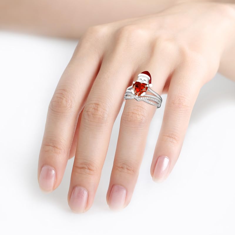 Jeulia Sterling Silver Santa Claus Heart Cut Ring Set for Women - Elegant Gift for Wife, Girlfriend, Engagement, Wedding, Anniversary, Christmas & Birthday - Comes with Jewelry Box | Perfect for Romantic Occasions, Holiday Gifting & Special Celebrations