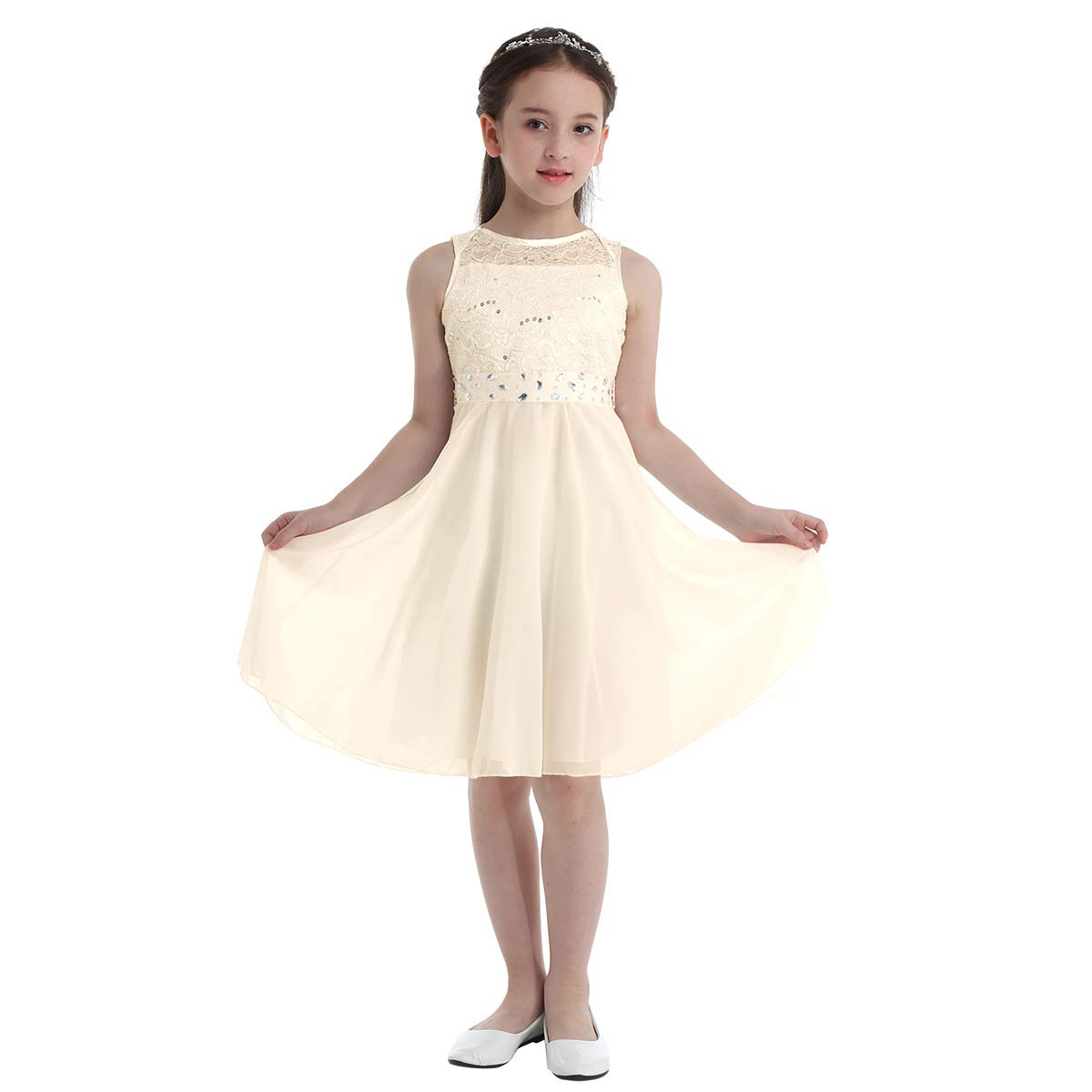 Hansber Big Girls Sequined Lace Chiffon Sleeveless Flower Girl Dress - Elegant Pageant & Wedding Party Gown for Special Occasions | Perfect for Flower Girls, Pageants, Weddings & Formal Events