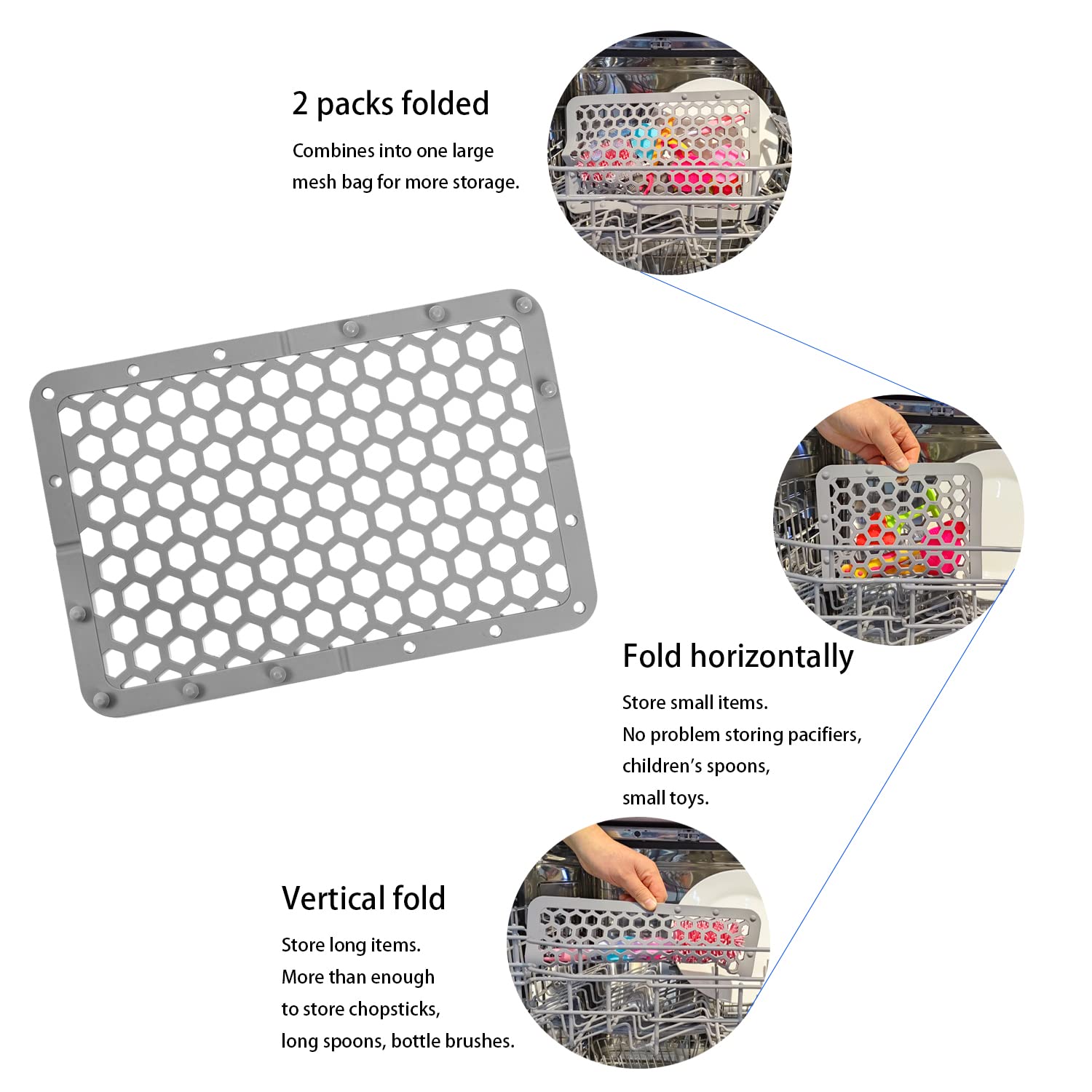 REVEX Silicone Dishwasher Basket for Baby Bottles, Pacifiers, Small Parts & Toy Accessories - Adjustable Size, Durable & Safe (Grey, 11.8