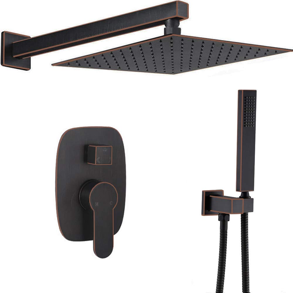 AYIVG Oil Rubbed Bronze Wall Mount Shower System - 10 Inch Rainfall Shower Head with Handheld Sprayer and Mixer Valve Set for Bathroom & Spa Experience