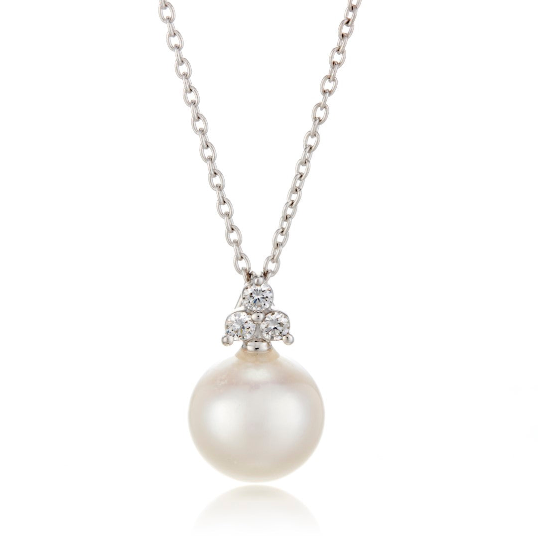 Elegant Silver Madison Pendant Necklace with Genuine Pearl & Diamond Accents - Perfect for Weddings, Anniversaries & Special Occasions