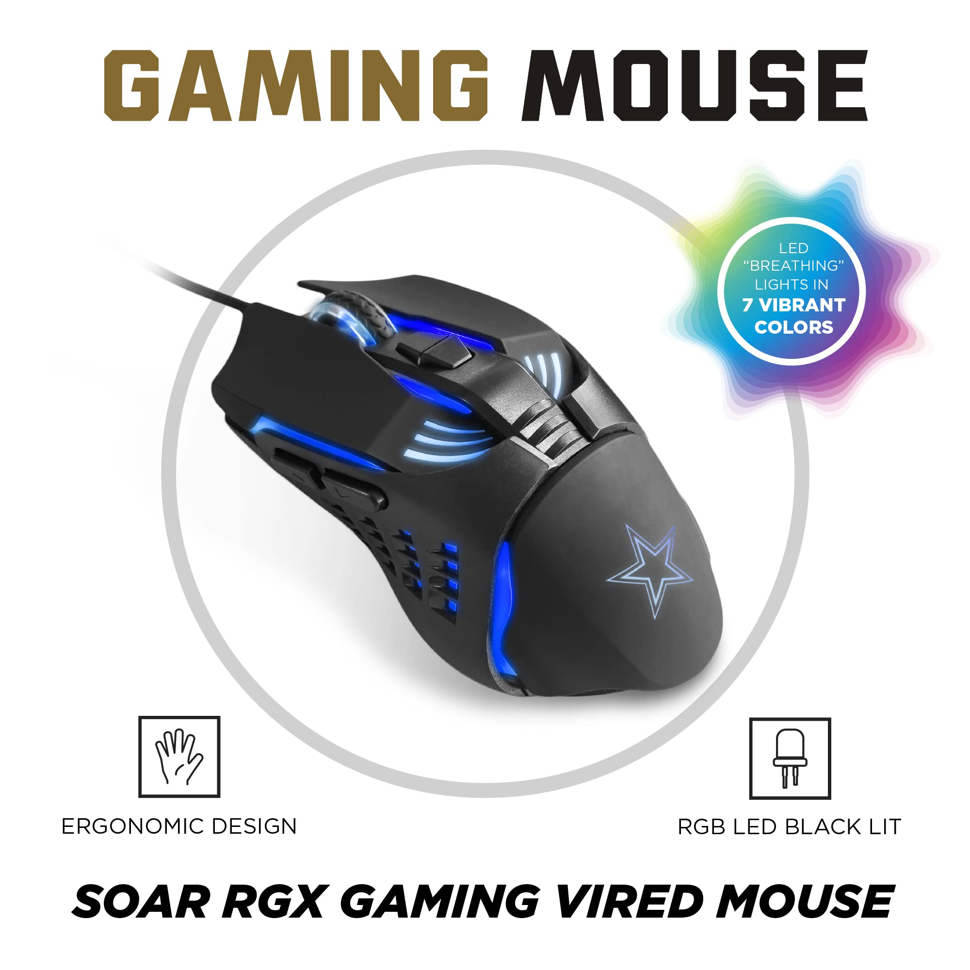 SOAR NFL Gaming Mouse V3 - Wired RGB Ergonomic Mouse with 7 Programmable Buttons for PC Gaming - Perfect for NFL Fans, Esports & FPS Games