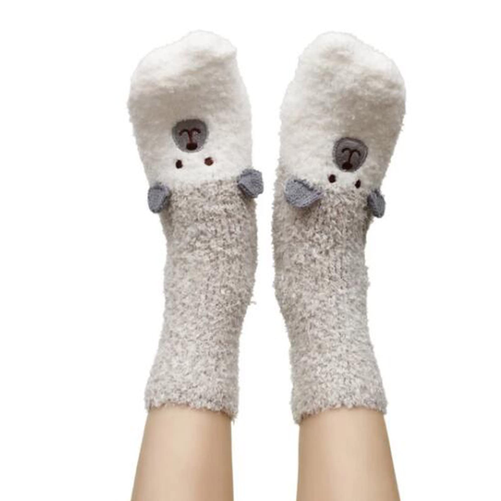 Cozy Fuzzy Slipper Socks for Women - Non-Slip Thick Warm Winter Sleeping Socks with Cute Cartoon Design (White, Medium) - Perfect for Home, Lounge & Cold Weather Comfort
