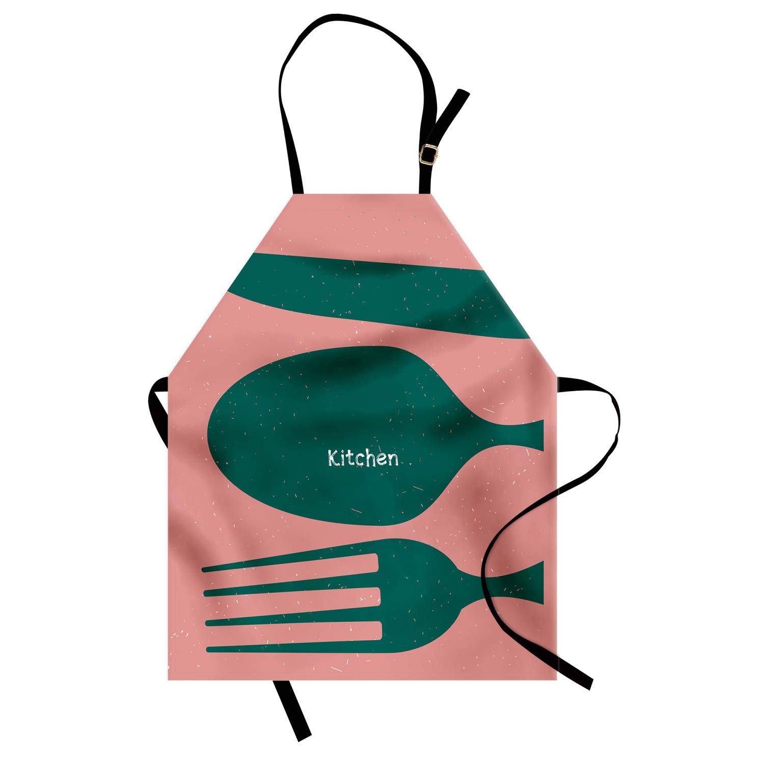 Ambesonne Personalized Chef Apron - Cooking Theme Kitchen Bib with Spoons & Forks Monochrome Grungy Art - Adjustable Neck Unisex Adult Apron for Cooking, Baking & BBQ - Turquoise Blue