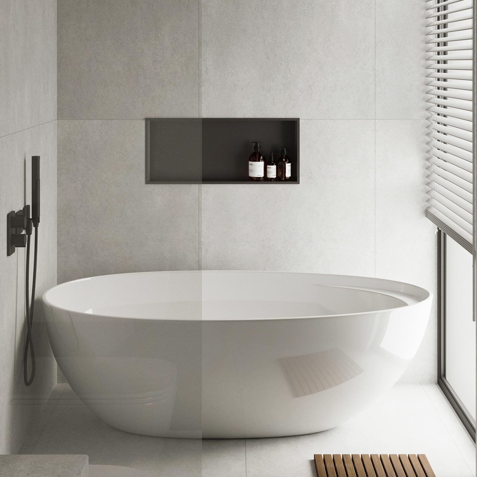 Stainless Steel Shower Niche 24x12 Inch - No Tiling Required Bathroom Storage Organizer - Matte Black Recessed Wall Shelf for Shampoo, Soap & Bath Essentials