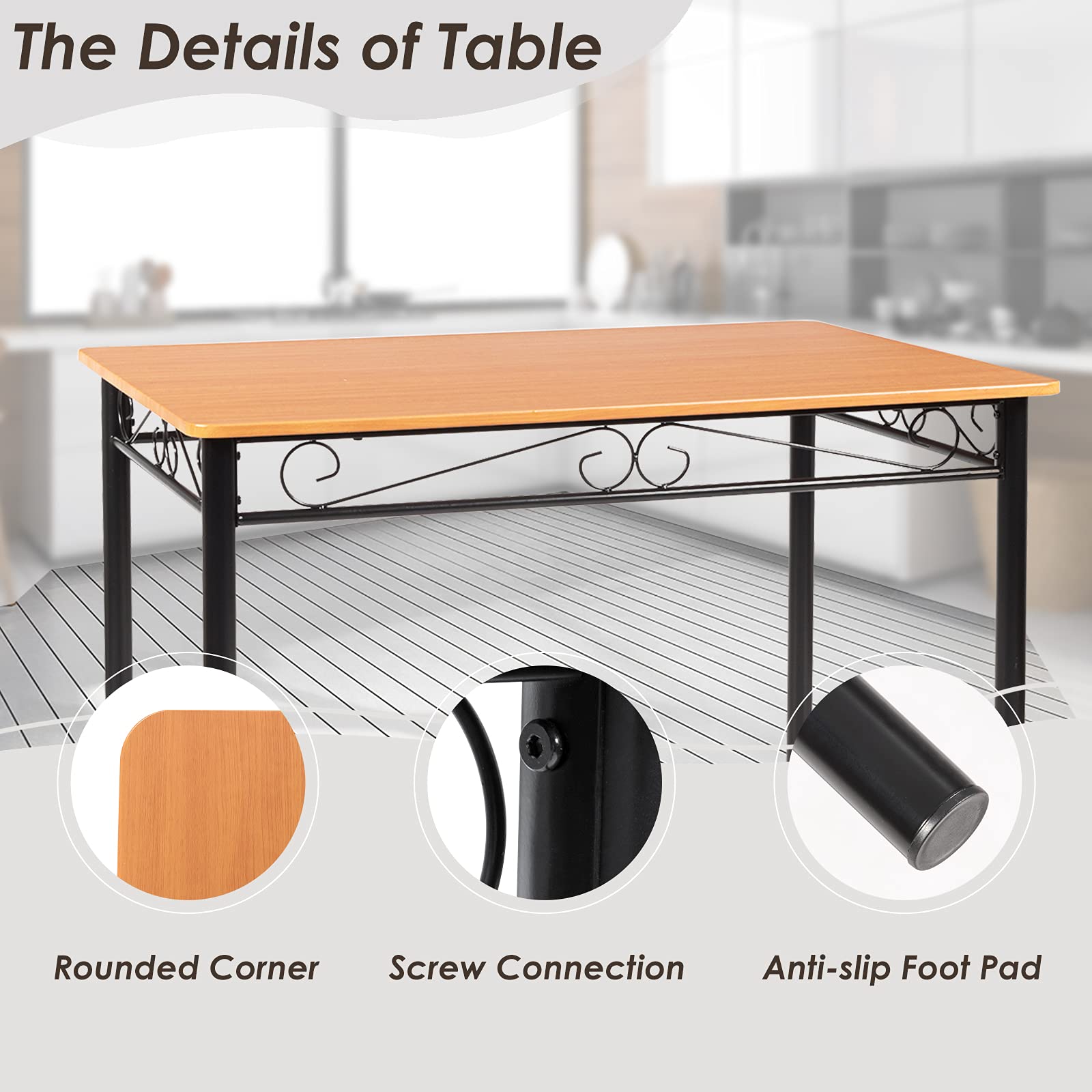 COSTWAY 5-Piece Modern Dining Table Set with Metal Frame - Kitchen Table & 4 Chairs for Home, Restaurant & Café | Perfect for Small Spaces, Family Meals & Commercial Use