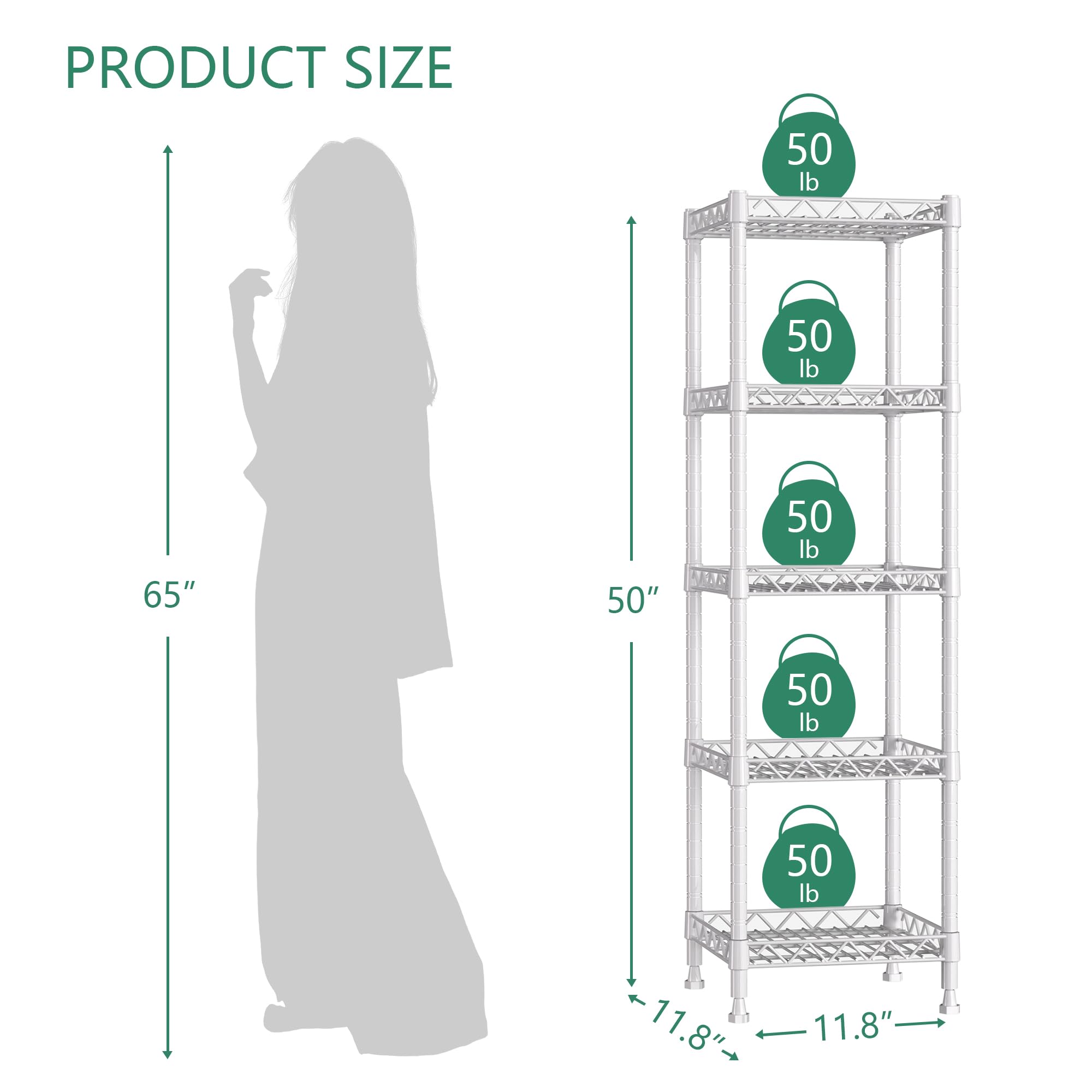 5-Tier Adjustable Metal Wire Shelf Rack - 11.8
