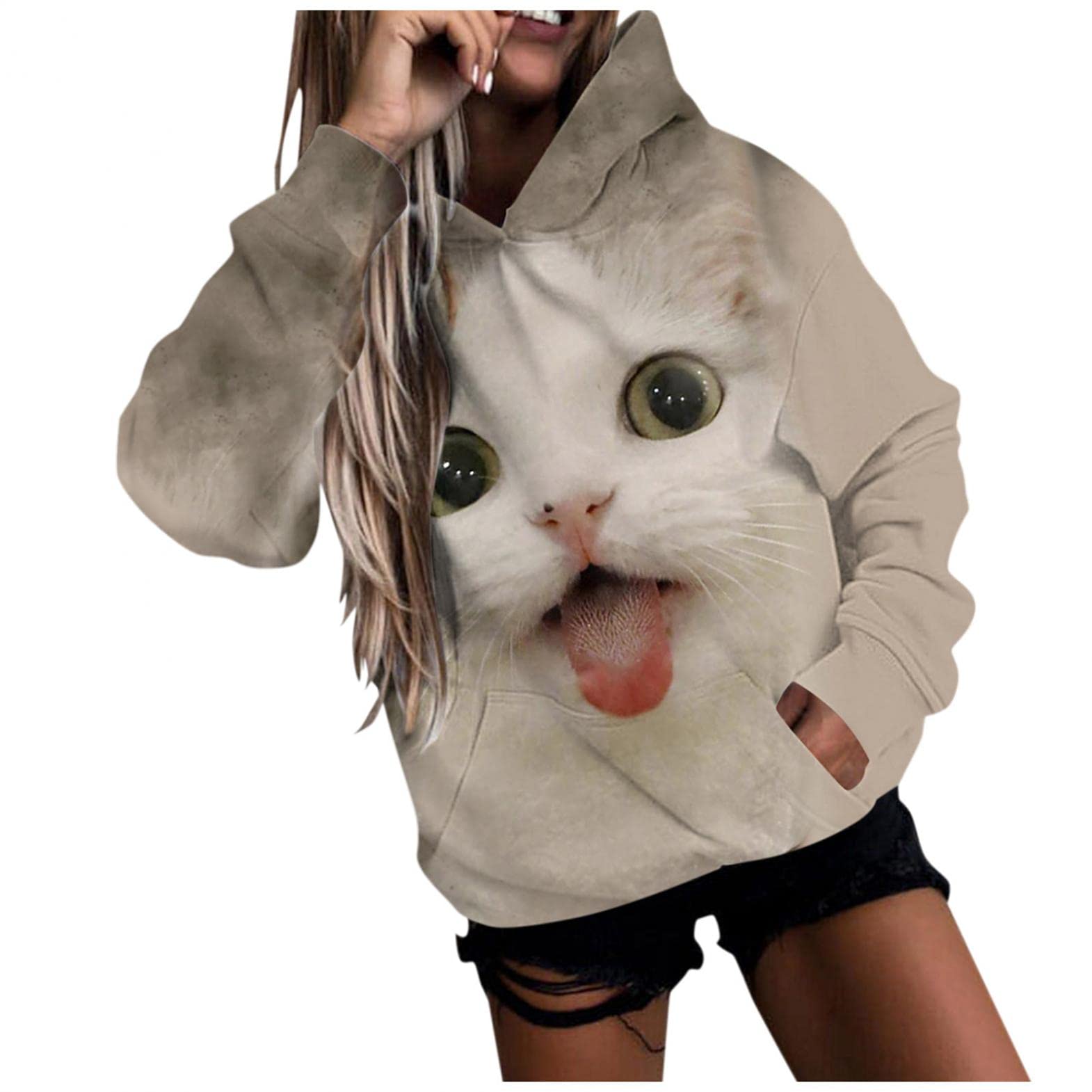 Women's Animal Print Pullover Sweatshirt - Cute Long Sleeve Hooded Sweater with Pocket | Casual Loungewear & Streetwear Fashion