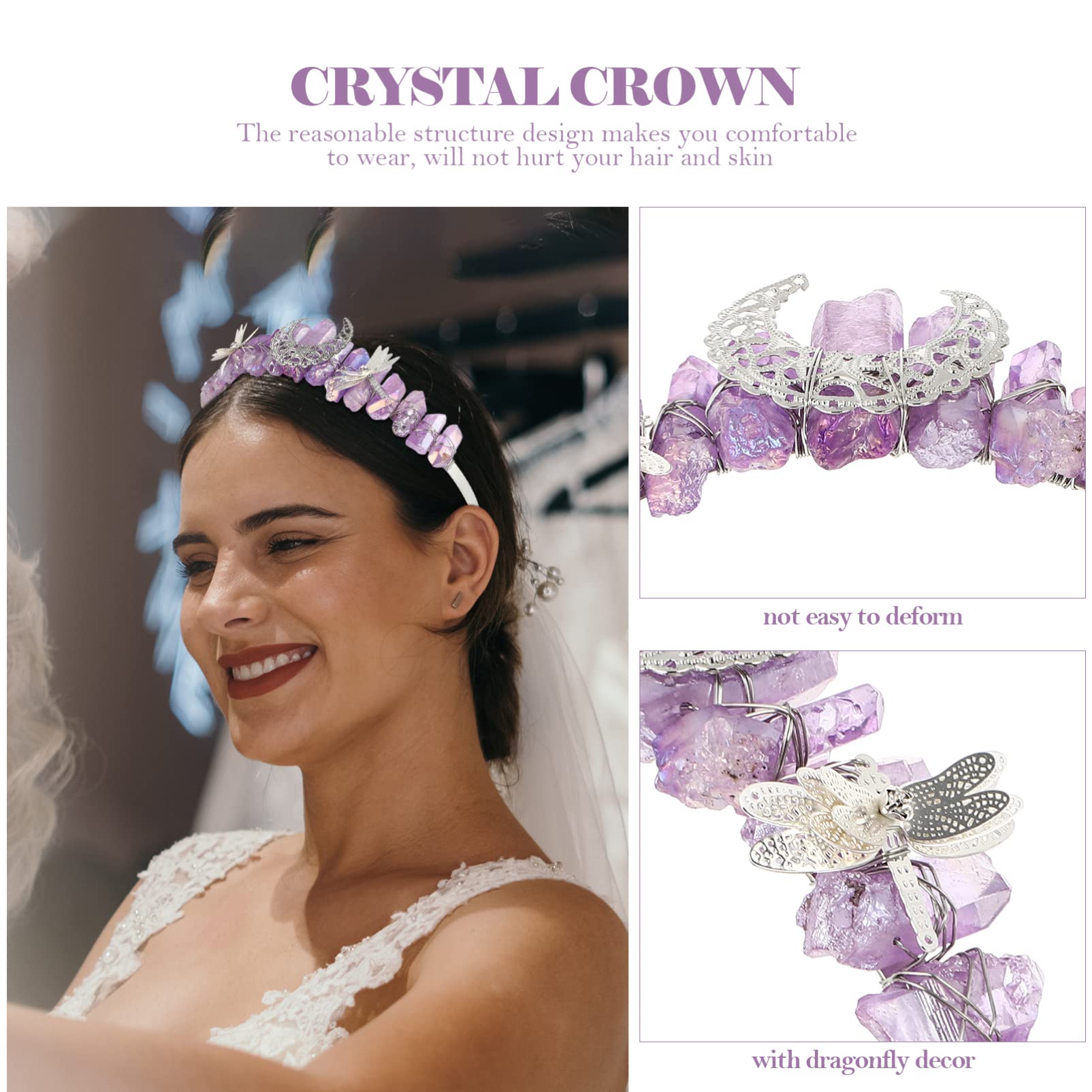 FRCOLOR Handmade Moon Mermaid Bridal Headband for Women - Wedding Tiara with Natural Stones & Crystals - Kids Hair Accessories for Prom, Pageant & Special Occasions