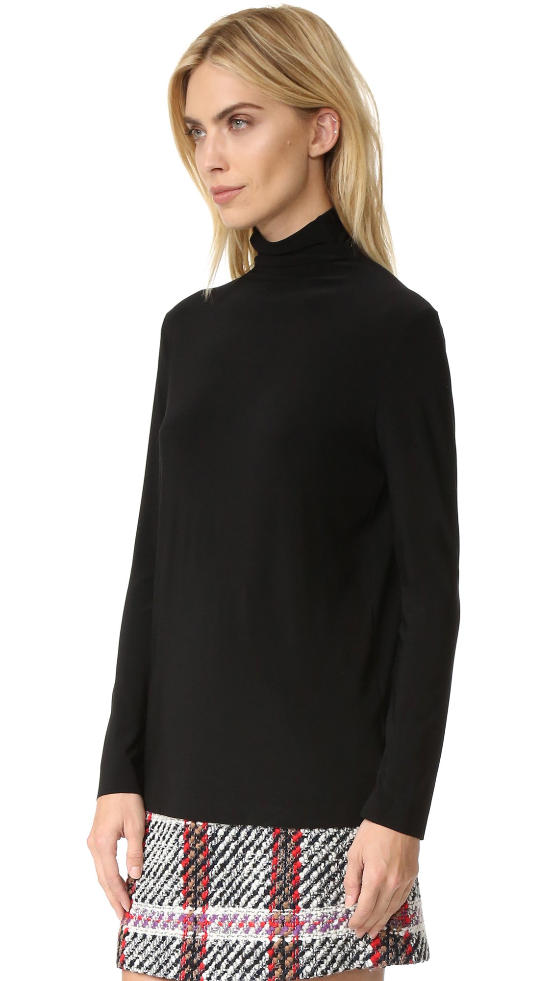 Norma Kamali Women's Long Sleeve Turtleneck Top - Slim Fit Stretch Knit Sweater for Fall & Winter | Office Wear, Layering, Casual Outfits