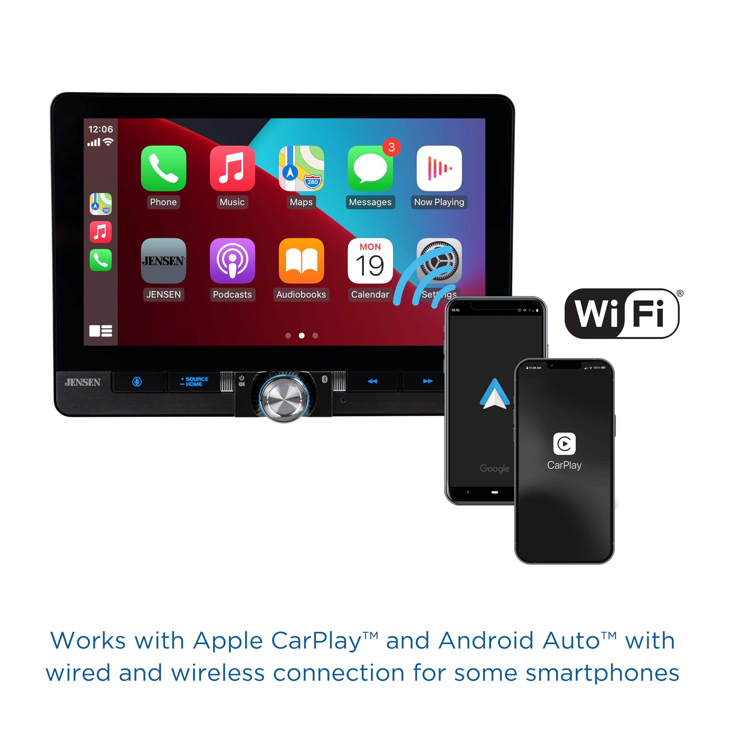 Jensen J1CA8FL 8-inch Apple CarPlay & Android Auto Car Stereo - Wireless & Wired | Single/Double DIN Touchscreen Radio | Bluetooth | Front/Rear Camera Inputs | USB Playback & Charging | Perfect for Commuting & Road Trips