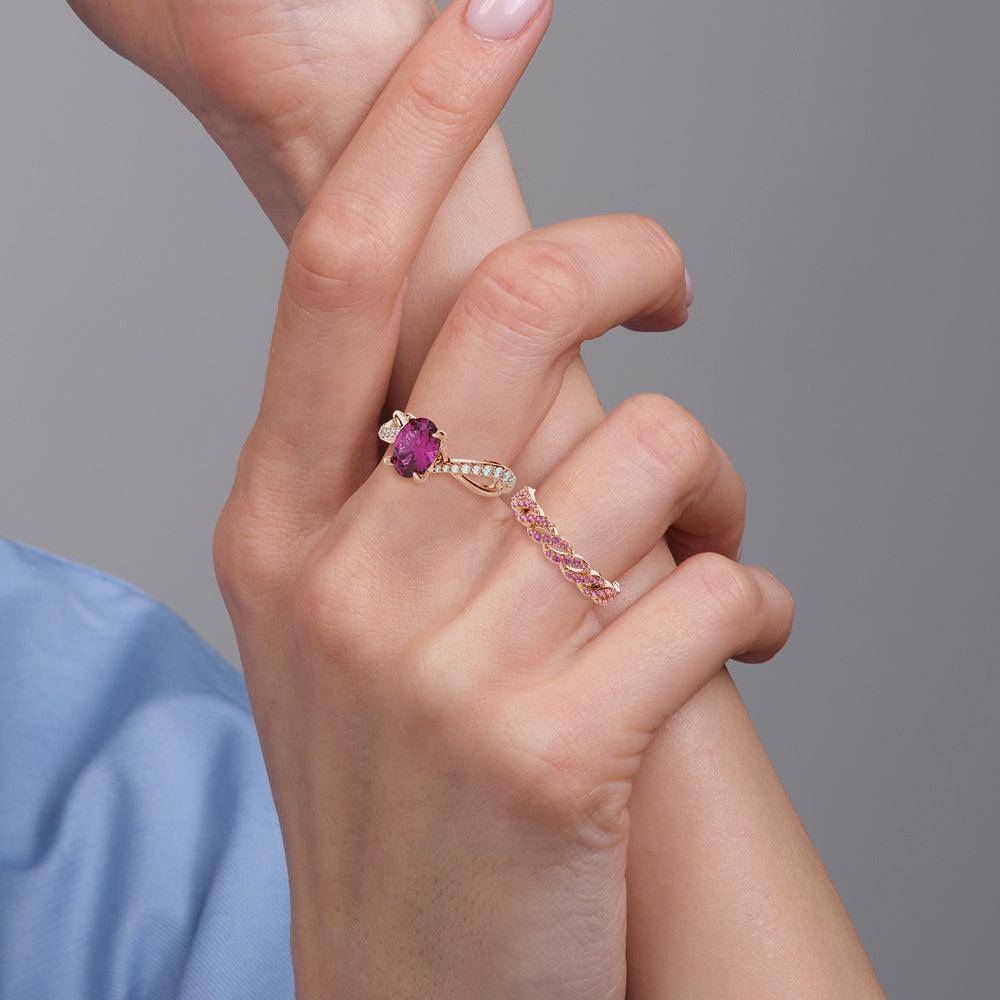 Pink Sapphire Eternity Band Ring - Infinity Hope Ribbon Design for Women, Perfect for Anniversaries, Weddings & Special Occasions