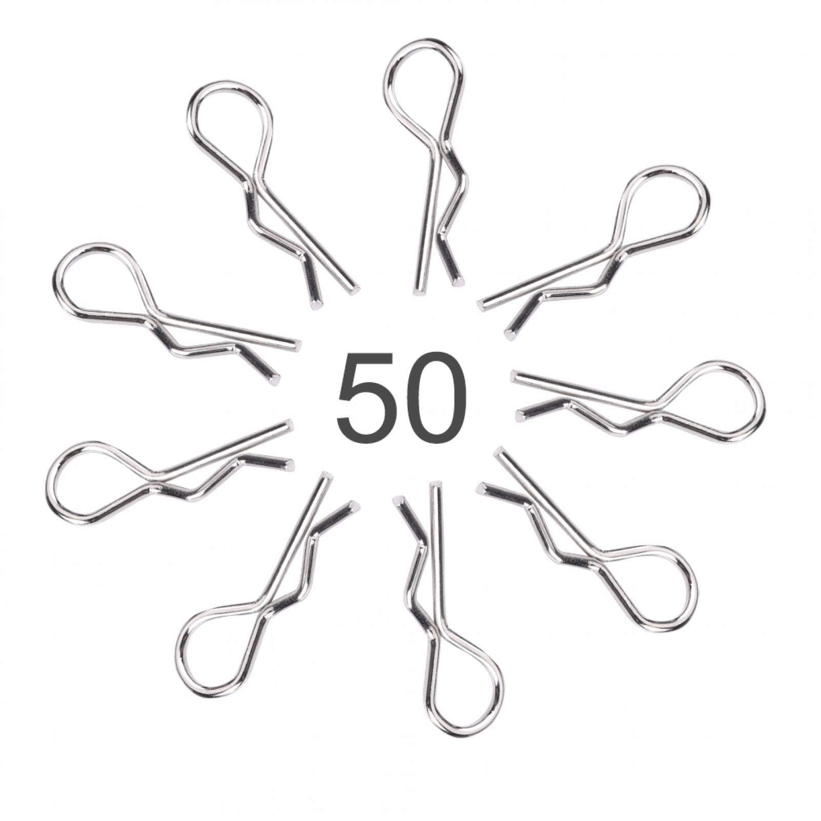 50PCS Stainless Steel RC Body Clips Pins - 1/10 1/12 1/16 Scale Metal RC Car Body Fasteners for RC Cars, Trucks & Crawlers - Durable Replacement Parts for Off-Road Racing & RC Hobby Enthusiasts