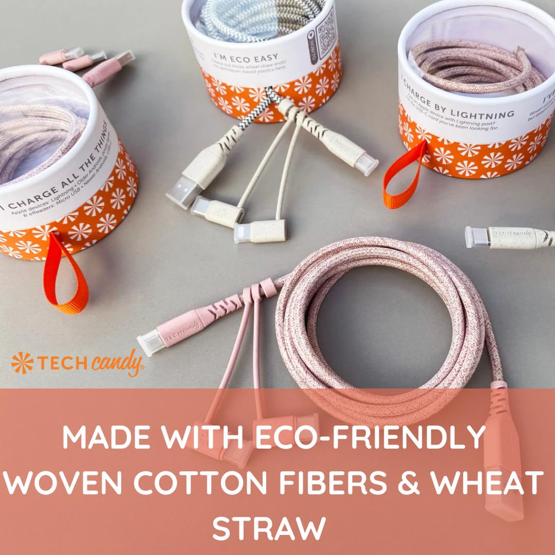 Eco-Friendly USB-C to Lightning Cable 6ft - Wheat Straw Braided, Fast Charging Cord for iPhone, iPad - Durable & Flexible for Home, Office, Travel Use