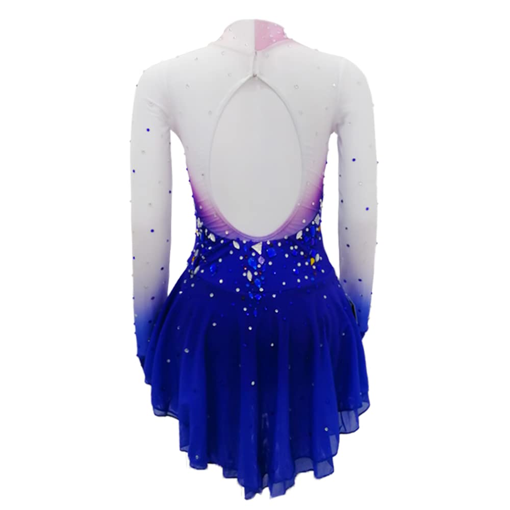 LIUHUO Girls Ice Skating Dress with Swarovski Crystals - Blue Figure Skating Costume for Youth & Women - Competition & Performance Dance Dress for Ice Shows & Recitals