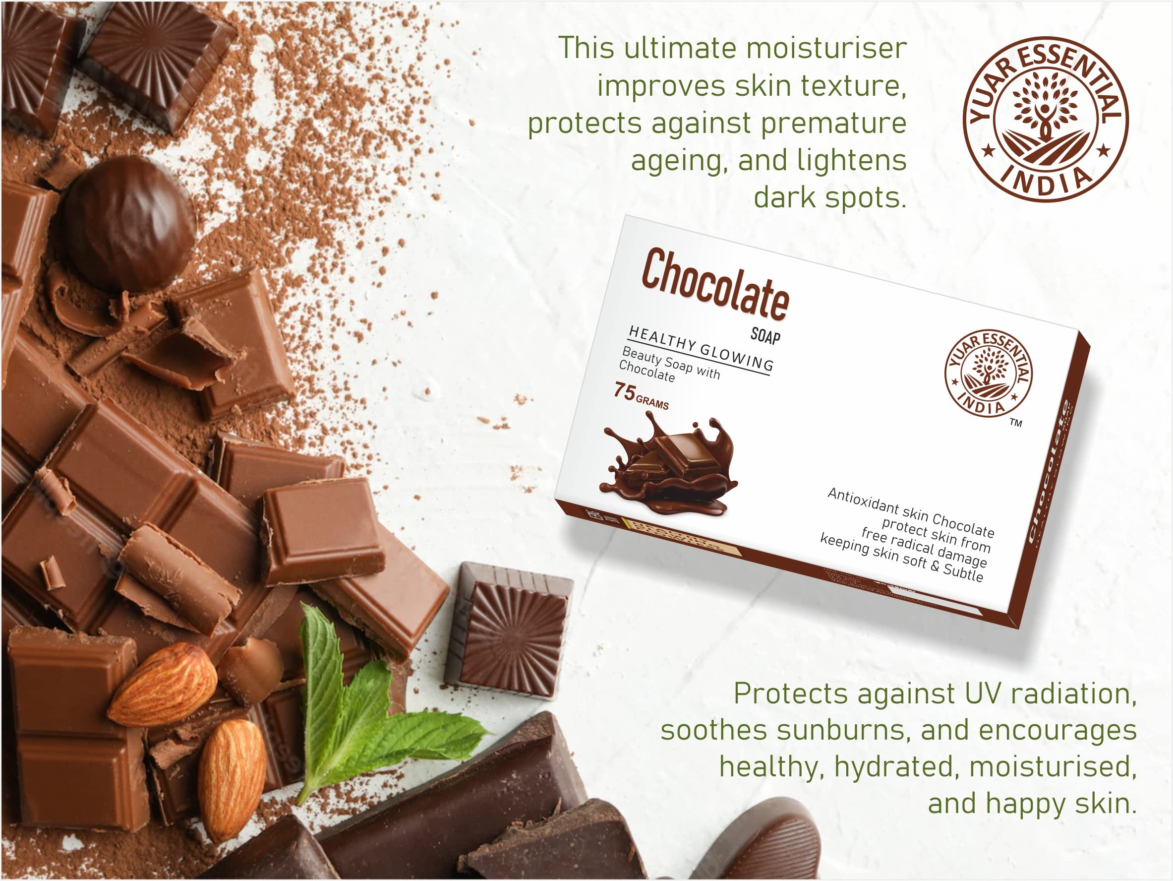 YUAR ESSENTIAL Handmade Chocolate Soap for Men & Women - 2 Pack (2 x 75g) | Natural Skincare for Healthy Glowing Skin | Perfect for Spa Day, Gift Sets & Luxury Bath Time