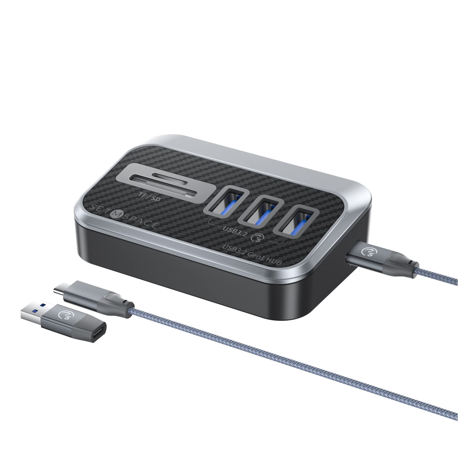 SETMSPACE USB C Hub with 32° Slope Design - 5Gbps High Speed 3-Port USB A Hub with SD/TF Card Reader & 2-in-1 Cable - Compatible with Windows, MacOS, Linux & Android Devices - Perfect for Laptop, Tablet & Smartphone Connectivity at Home, Office or Travel