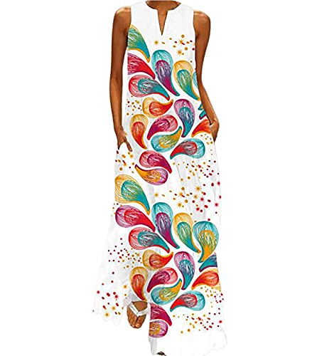 JPVDPA Women's Sleeveless Maxi Dress - Casual Loose Long Summer Dress with Striped Floral Print - Perfect for Beach Vacation, Outdoor Parties and Summer Getaways