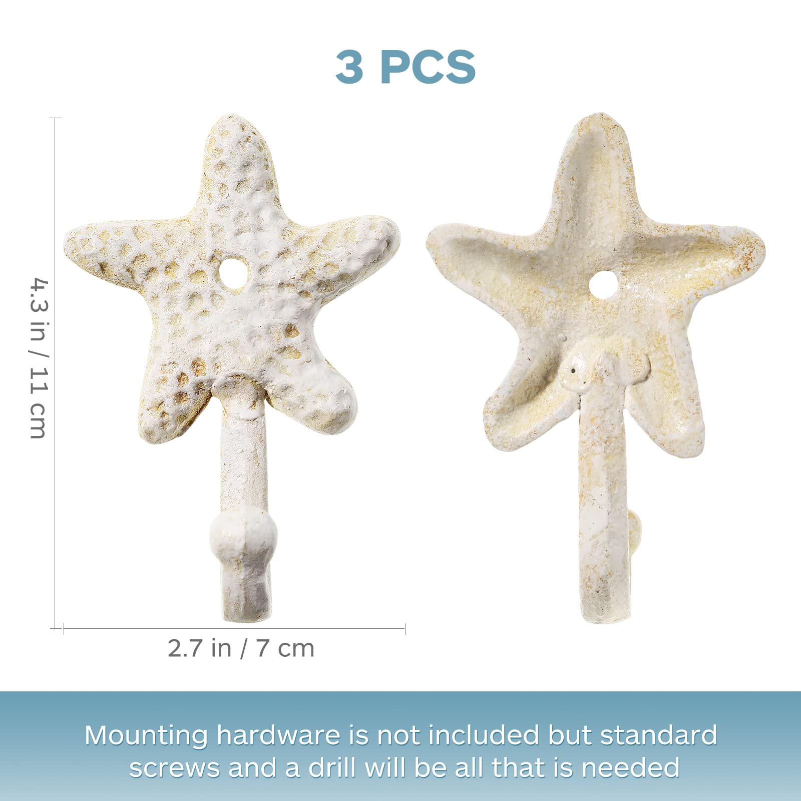 3-Pack Star Shaped Iron Towel Hooks - Heavy Duty Wall Mounted Bathroom Towel Holder for Kitchen, Bedroom, Hotel & Pool - Rustic Retro Coat Hook for Hand Towels & Robes (Perfect for Spa, Gym & Beach House Decor)
