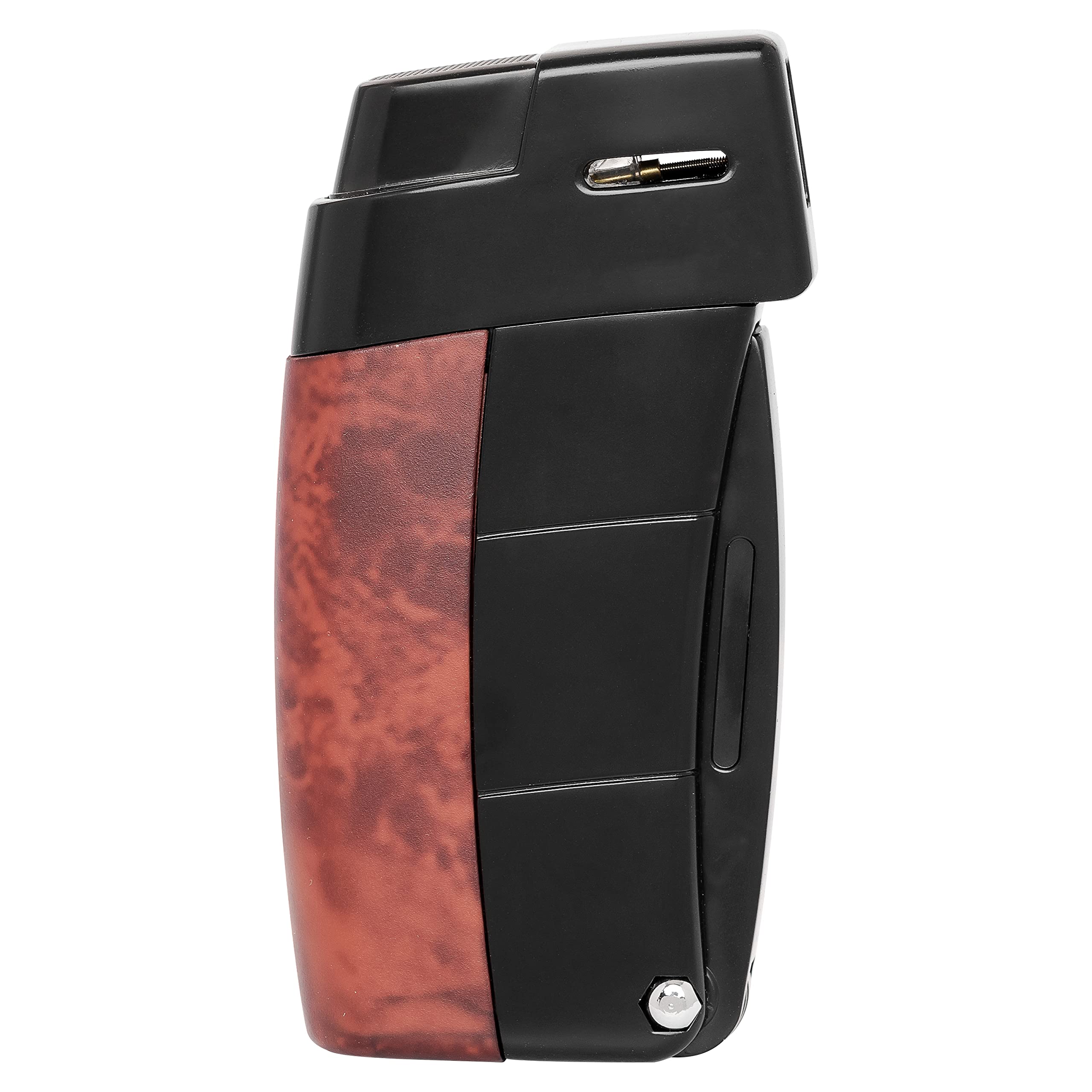 Xikar Resource II Angled Soft Flame Lighter - Exotic Burl Wood Design for Pipe Smokers with Built-in Tamper & Scraper | Perfect for Tobacco Pipe Smoking, Cigar Lighting & Outdoor Use