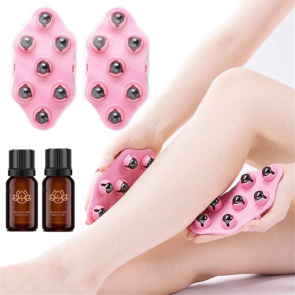 2Pcs Seven Dragon Magnetic Ball Massager - 360° Cellulite Massager with Roller Ball, Handheld Massage Glove for Full Body Relaxation (Pink) - Perfect for Muscle Pain Relief, Stress Relief & Home Spa Therapy
