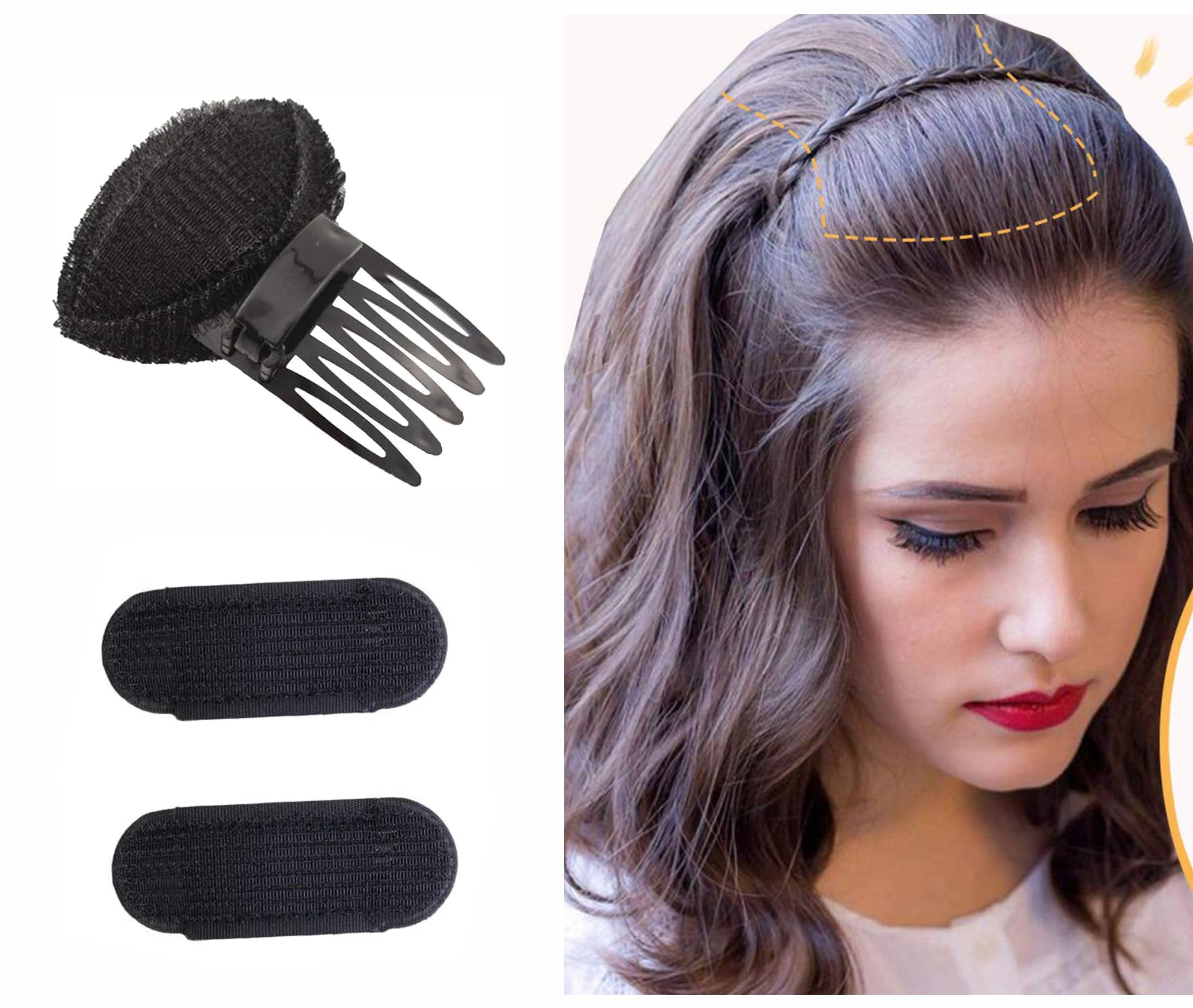 BAERFIT Black Hair Volumizer Puff for Women - 3 Pack Invisible Hair Bun Bump Clips with Fluffy Sponge Pad - Perfect for Updos, Ponytails & Princess Styling - Great for Weddings, Parties & Everyday Hair Accessories