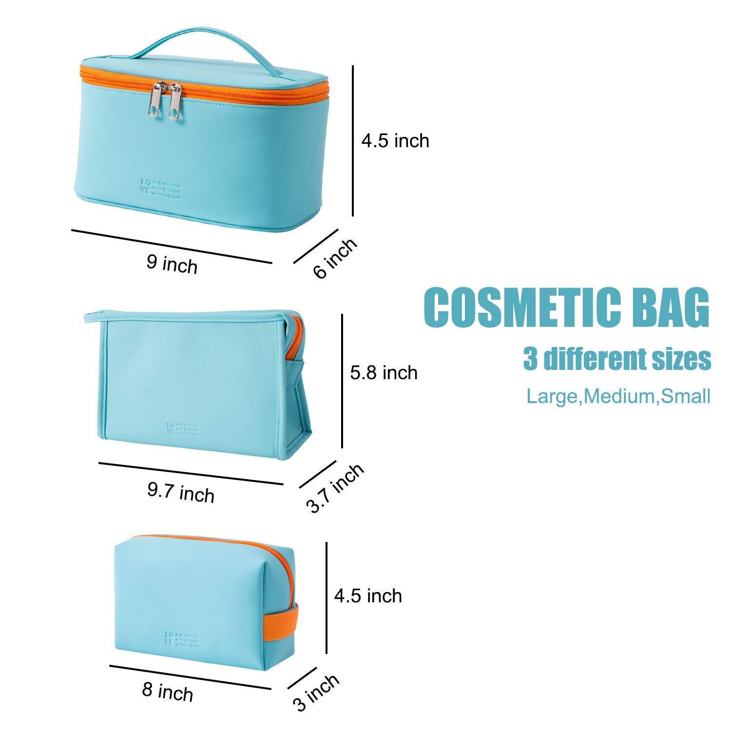 MIRASON 3-Piece Cosmetic Bag Set - PU Leather Waterproof Makeup Organizer for Travel, Purse & Daily Use - Washable & Durable Beauty Pouch Gift for Women (Sky Blue) - Perfect for Gym, Vacation & Home Storage