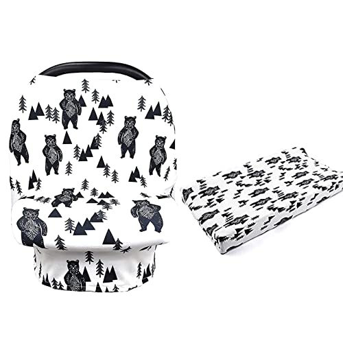 Soft & Breathable Bear Baby Car Seat Cover with Changing Pad - Cute & Cozy for Baby Boy - Perfect for Travel, Stroller, and Nursery Use