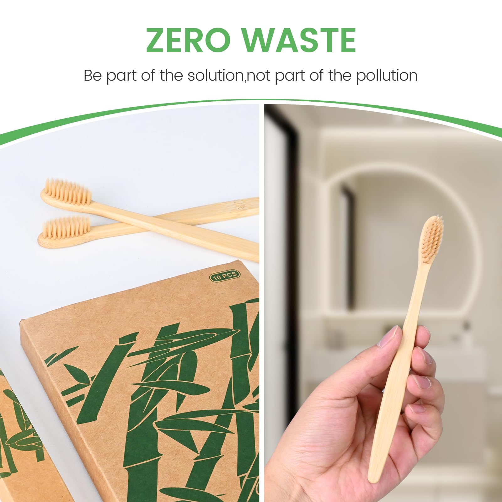 Eco-Friendly Bamboo Toothbrushes for Adults - 10 Pack Biodegradable Wooden Toothbrush Set with Soft Bristles | Sustainable, Compostable & Natural Oral Care | Perfect for Travel, Home Use & Zero-Waste Lifestyle