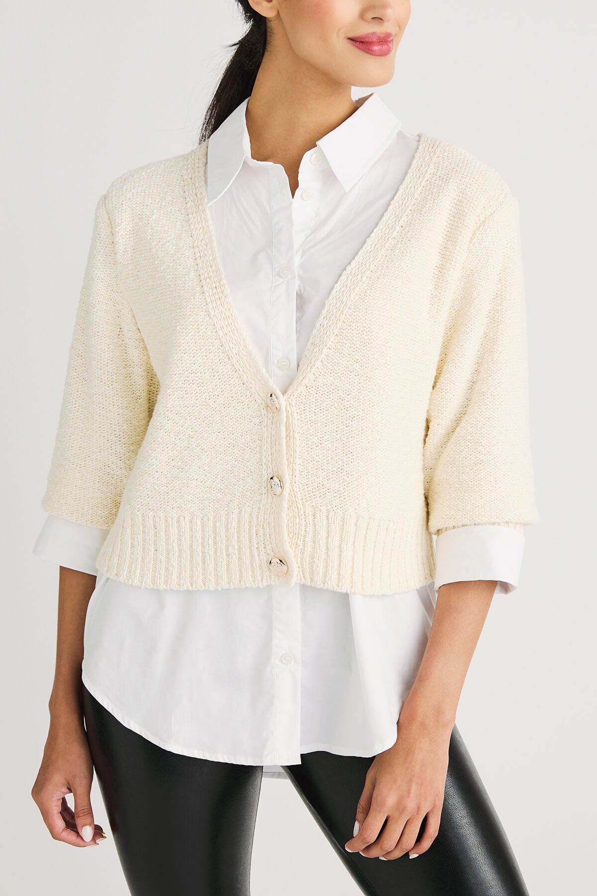 Elan Crop Sweater Set - Women's Fashion Knit Top & Cardigan Combo for Casual Wear & Layering Outfits
