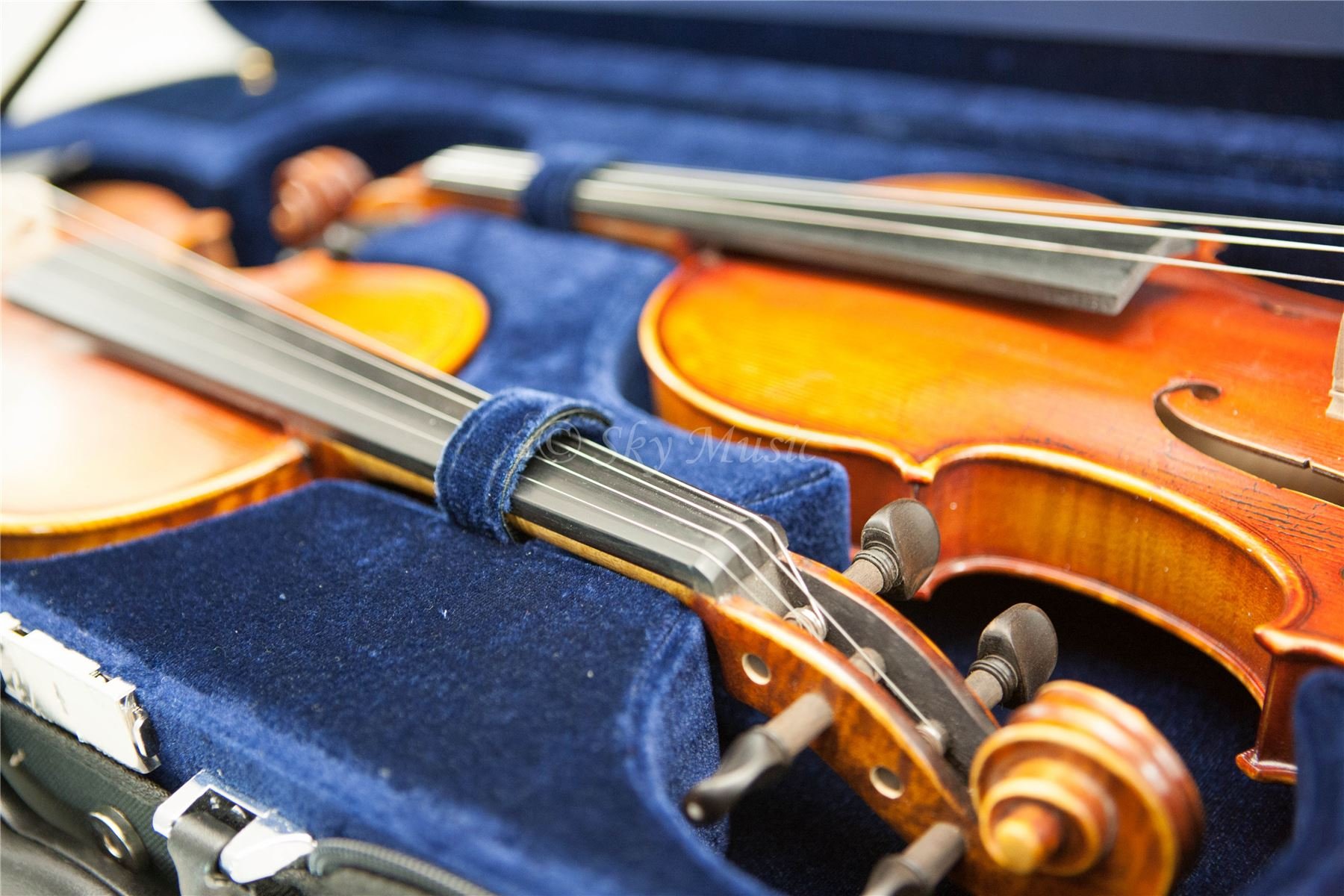 SKY Heavy Duty 4/4 Full Size Professional Double Violin Case - Black/Blue | Durable Wooden Violin Storage for Performances & Travel
