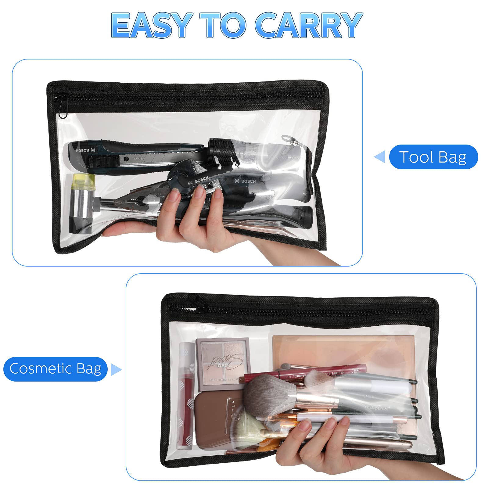 8 Pack Clear PVC Zipper Pouches for Pencils, Makeup & Documents - 11.5 x 7 Inches Multi-Purpose Storage Bags with Black Edging - Perfect for Office, School & Travel Organization (Office Supplies)