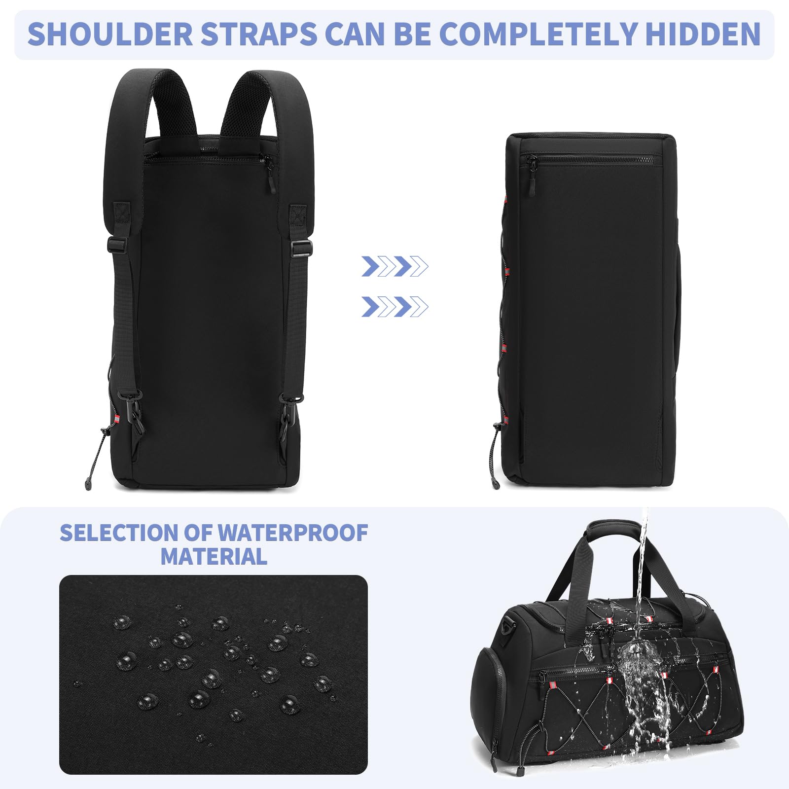 **Women's 40L Gym Bag with Shoe Compartment - Sports Travel Duffel Backpack, Carry-On Weekender Overnight Bag for Workout, Fitness & Travel - Perfect for Gym, Yoga, Swimming & Weekend Getaways (Black)**