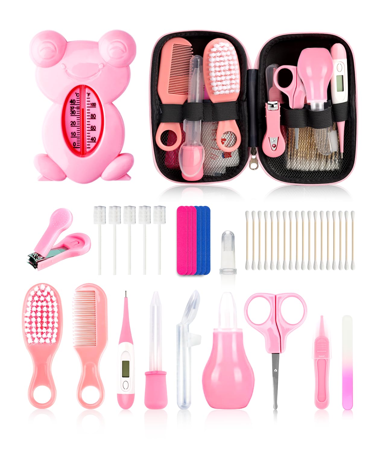 20-in-1 Portable Baby Grooming & Healthcare Kit - Hair Brush, Comb, Nail Clipper, Nasal Aspirator for Newborns & Infants (Pink) - Perfect for Nursery, Travel & Home Baby Care Essentials